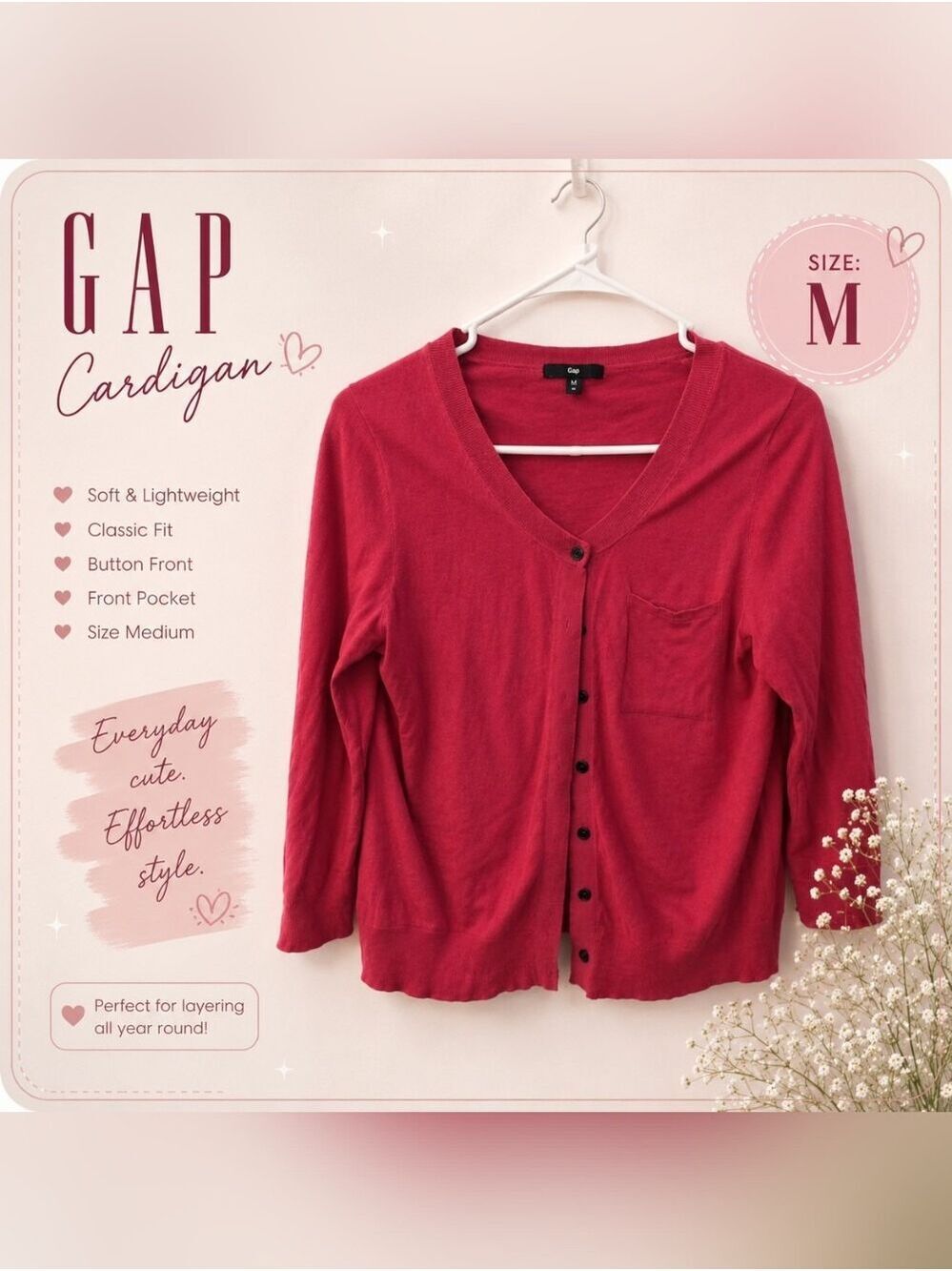 GAP Pink V Neck Cardigan